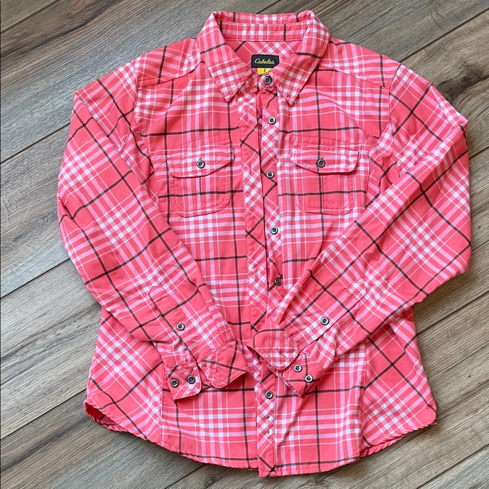 Cabela's Coral Pink Plaid Women's Button-Front Shirt